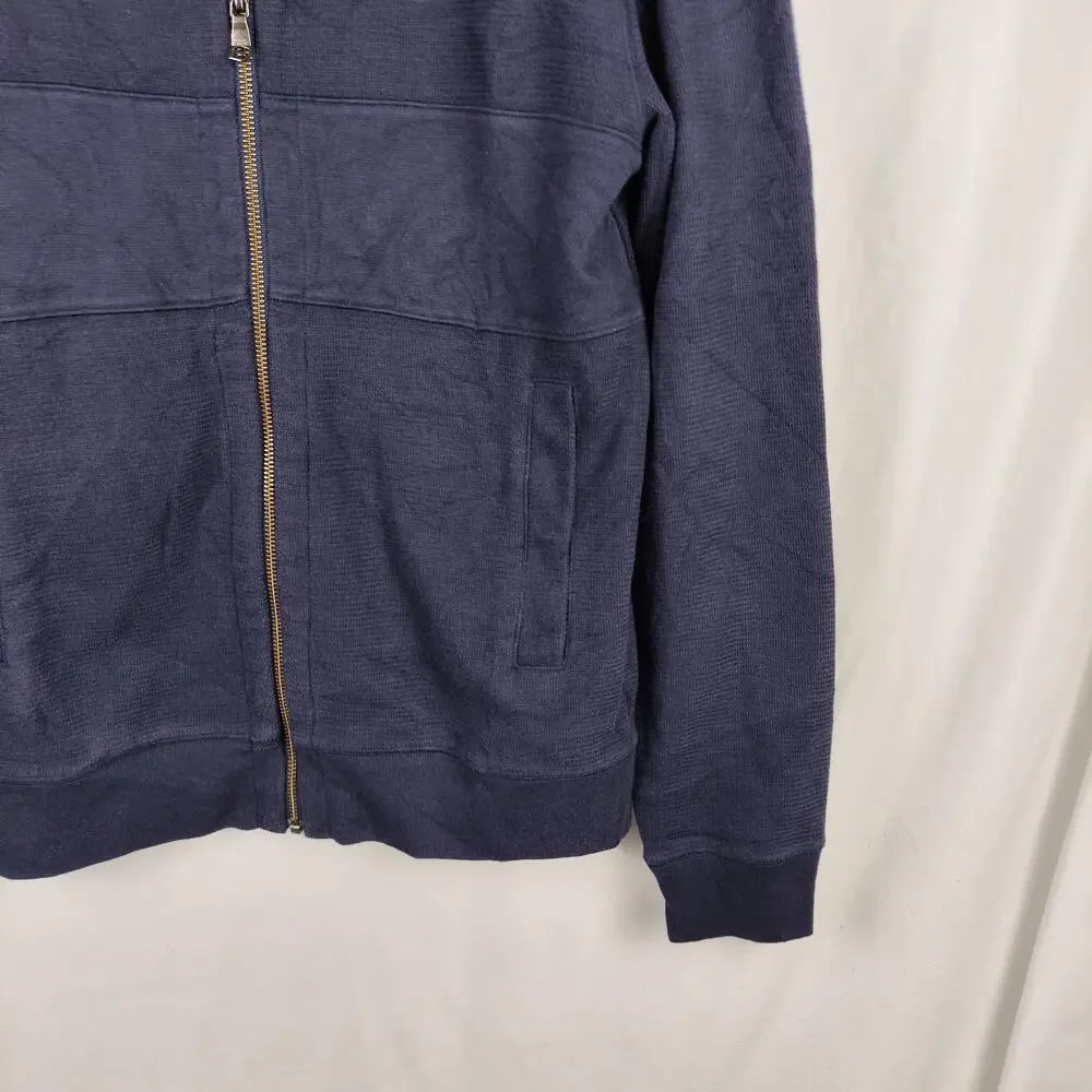 Banana Republic Sweater Mens Small Blue Full Zip Mock Neck Knit Pockets Casual